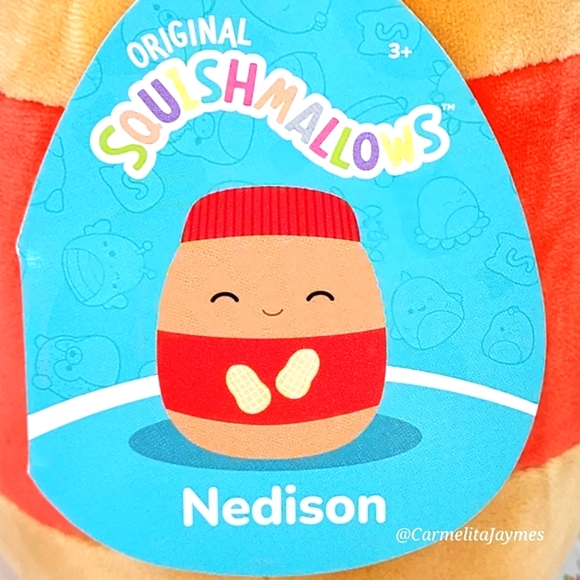 NEDISON 🥜 HTF Tan & Red Peanut Butter Jar Original Squishmallow Kelly Toy NWT - Picture 3 of 8